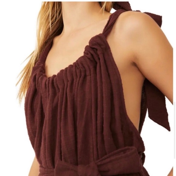 Free People Henriette Sleeveless Tie Waist Jumpsuit In Rum Raisin SMALL 1126 - Picture 4 of 8